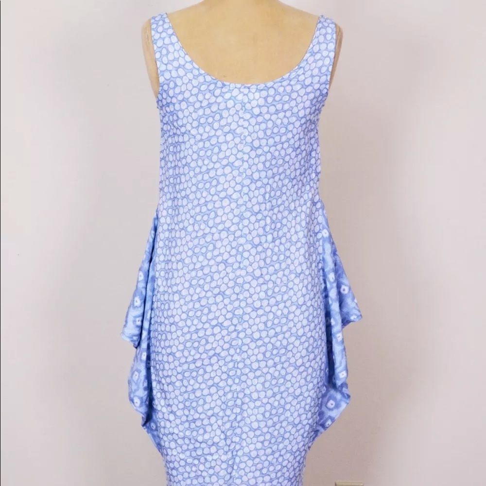 Vtg 80s 90s Abstract Batik Print Avant Garde Flap Peplum Skirt Midi Sun Dress XS - Picture 4 of 5